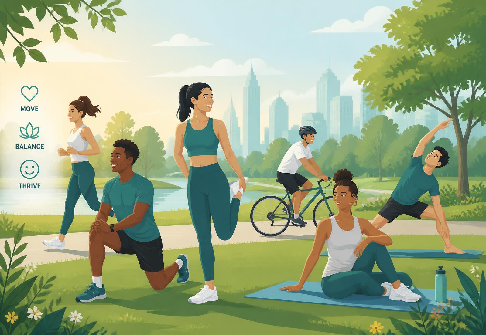 Healthy people exercising outdoors